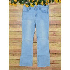 Dear John Ladies Light Wash Blue Wide Leg Denim Jeans Raw Hem 29 Stretch Casual